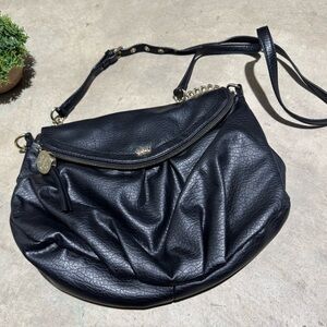 Juicy Couture Black Faux Leather Shoulder Bag Purse Y2K 2000s Coquette Gurl Goth